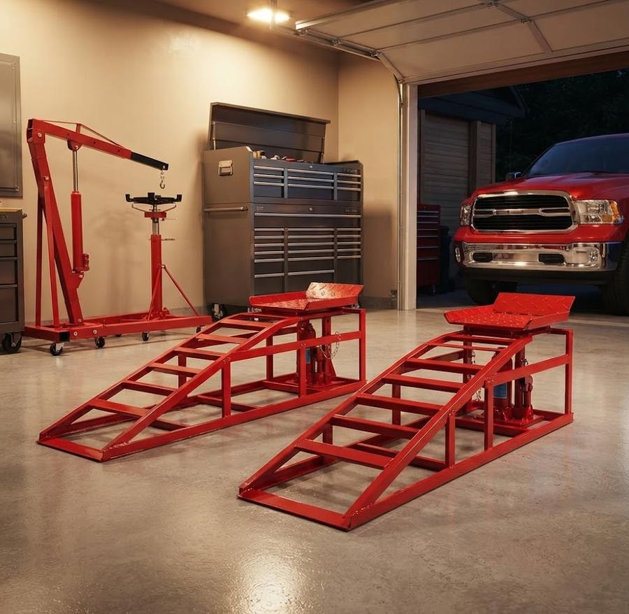 5 Ton Hydraulic Car Ramps with Built-In Jack, 2-Pack